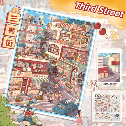 Autumn Streetscape 3D Sticker | 3 Cute Miniature Scenes