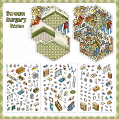 Horror Adventure 3D Sticker | 4 Cute Miniature Scenes