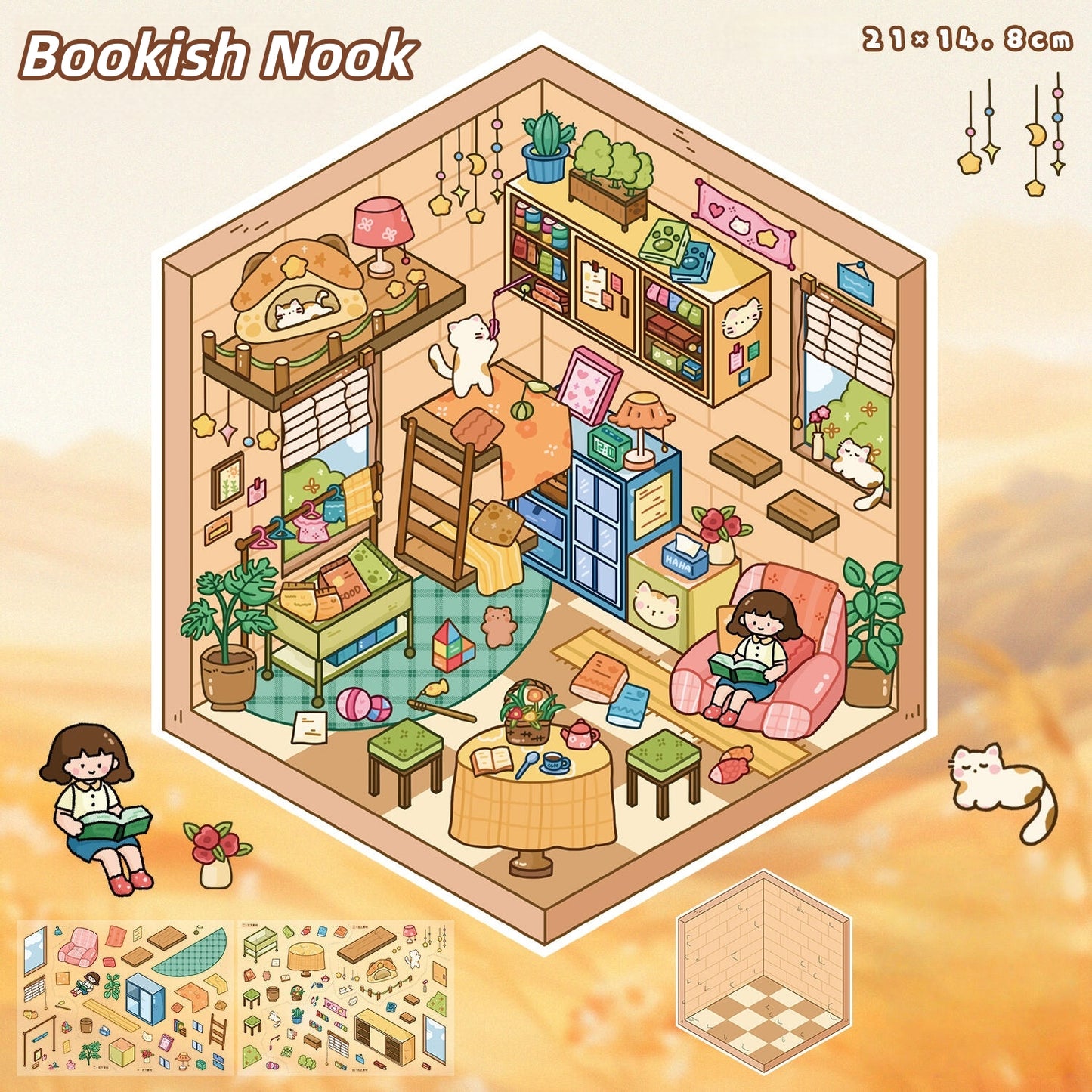 Cozy Hut 3D Sticker | 4 Cute Miniature Scenes