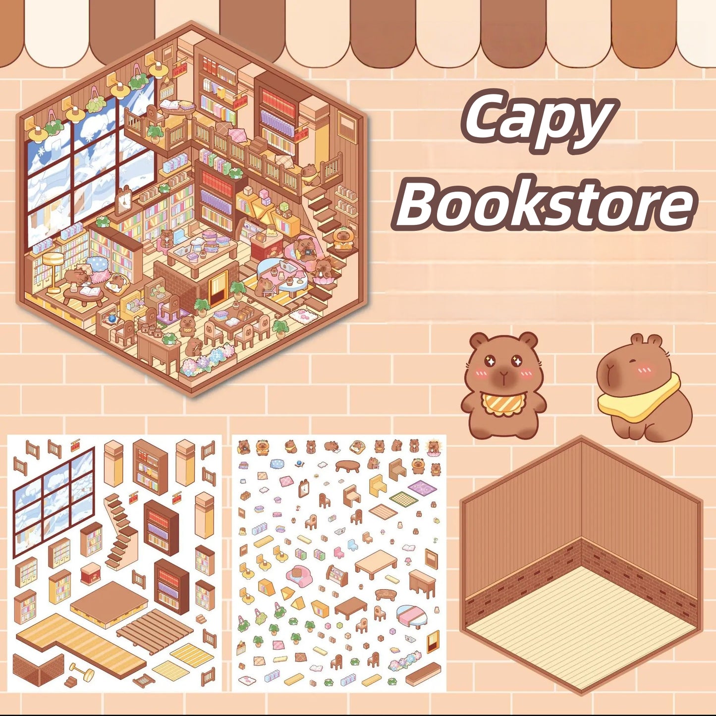 Paw's Shop 3D Sticker | 4 Cute Miniature Scenes