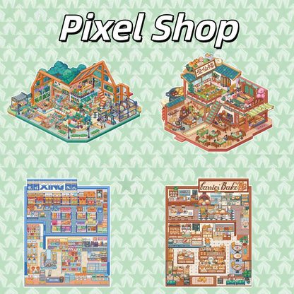 Pixel Shop 3D Sticker | 2 Cute Miniature Scenes