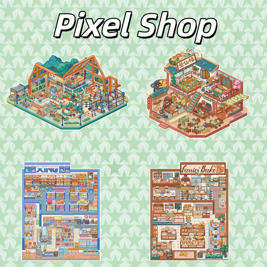 Pixel Shop 3D Sticker | 2 Cute Miniature Scenes