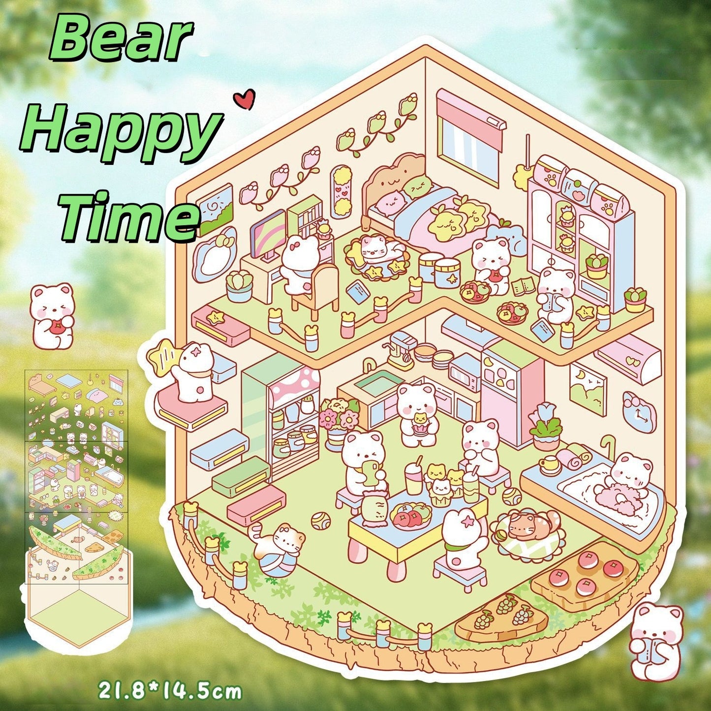 Cute Cartoon 3D Sticker | 4 Cute Miniature Scenes