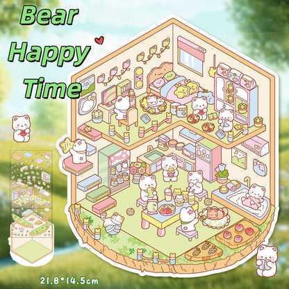 Cute Cartoon 3D Sticker | 4 Cute Miniature Scenes