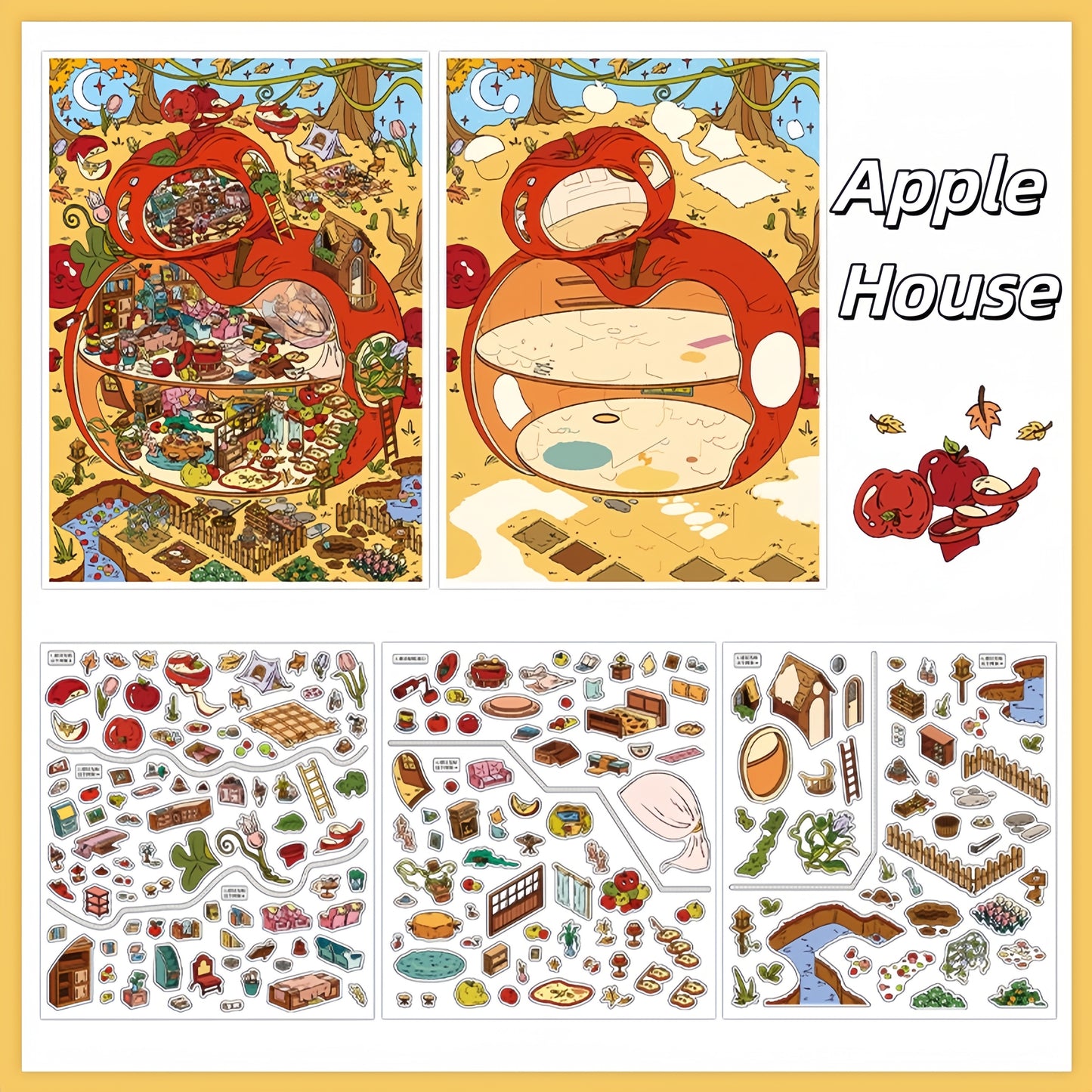Houses in Nature 3D Sticker | 2 Cute Miniature Scenes