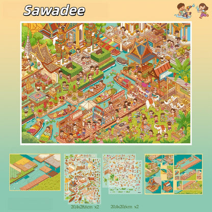 Street Views 3D Sticker | 7 Cute Miniature Scenes