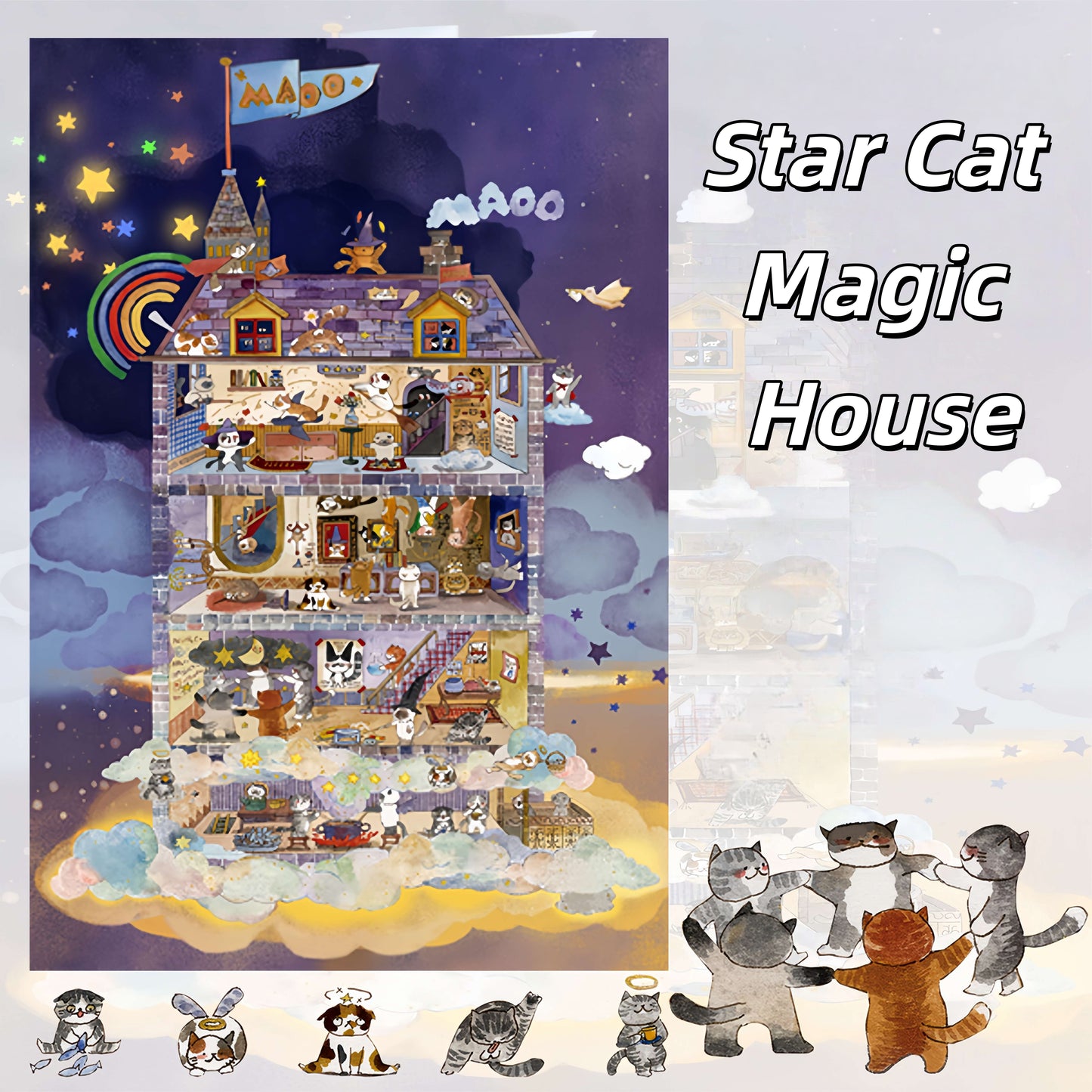 Meow Dream Town 3D Sticker | 6 Cute Miniature Scenes