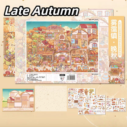 Four Seasons in Mistveil Town 3D Sticker | 4 Cute Miniature Scenes