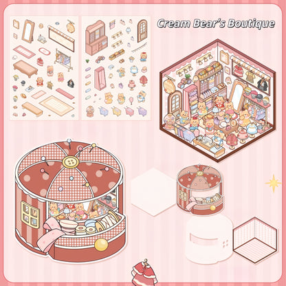 Cream Bear Town 3D Sticker | 4 Cute Miniature Scenes