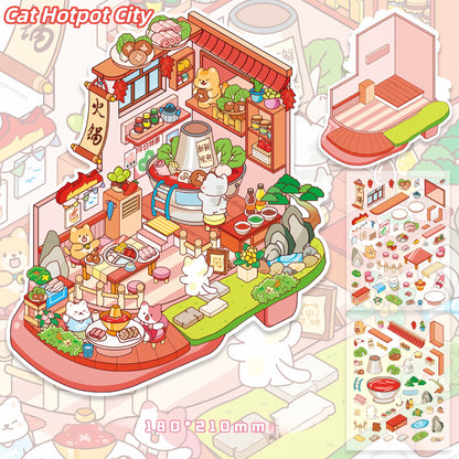 Fantasy Simulation 3D Sticker | 4 Cute Miniature Scenes