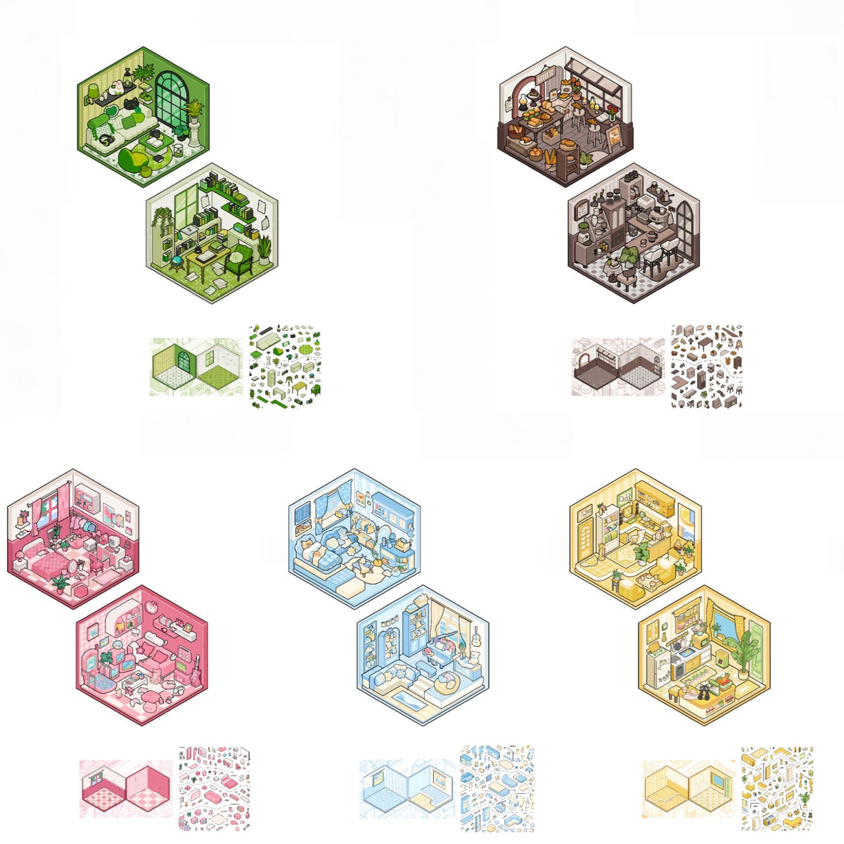 Colorful Series 3D Sticker | 5 Cute Miniature Scenes