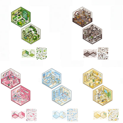 Colorful Series 3D Sticker | 5 Cute Miniature Scenes