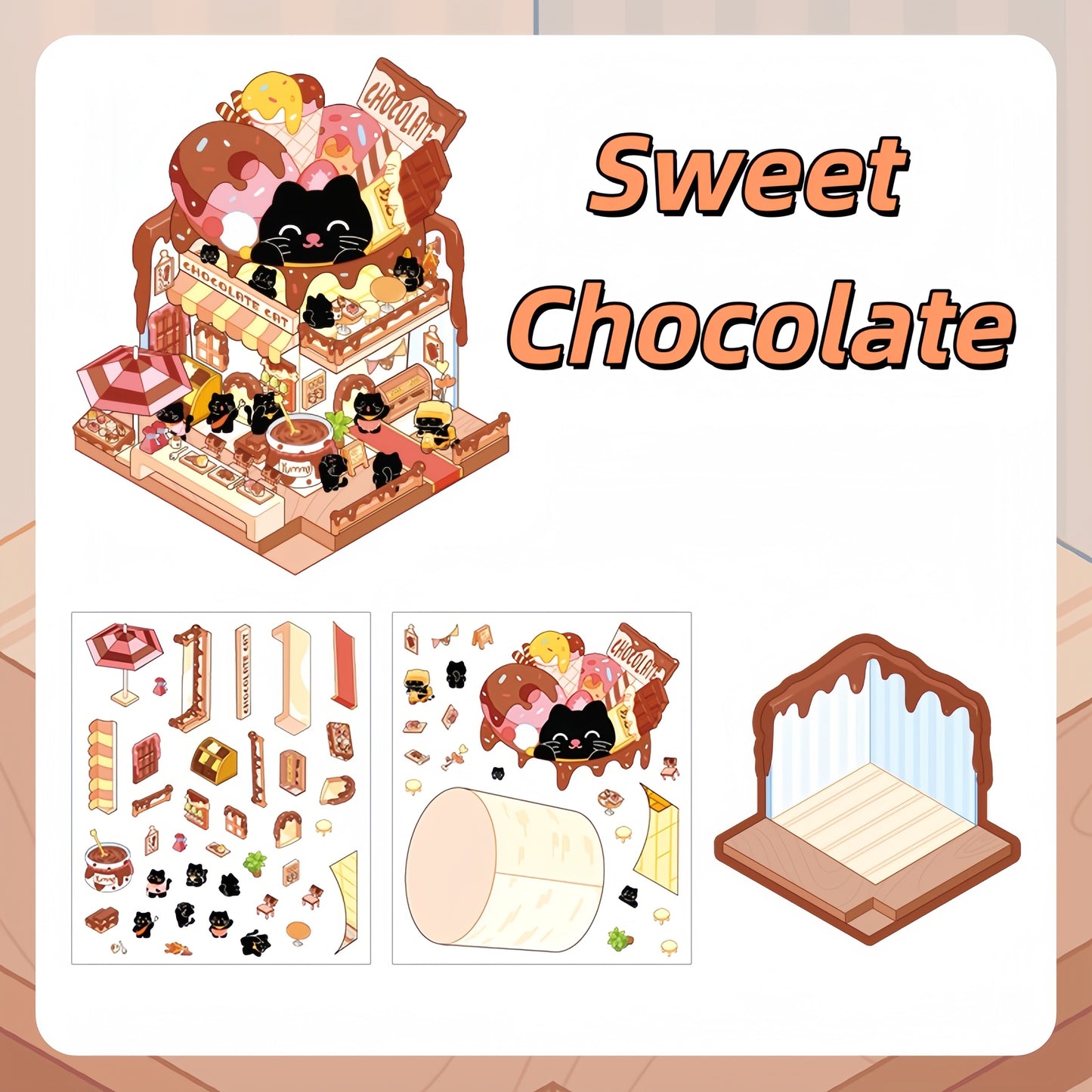 Sweet Shop 3D Sticker | 4 Cute Miniature Scenes