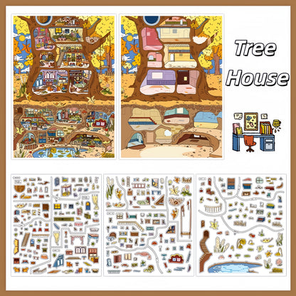 Houses in Nature 3D Sticker | 2 Cute Miniature Scenes