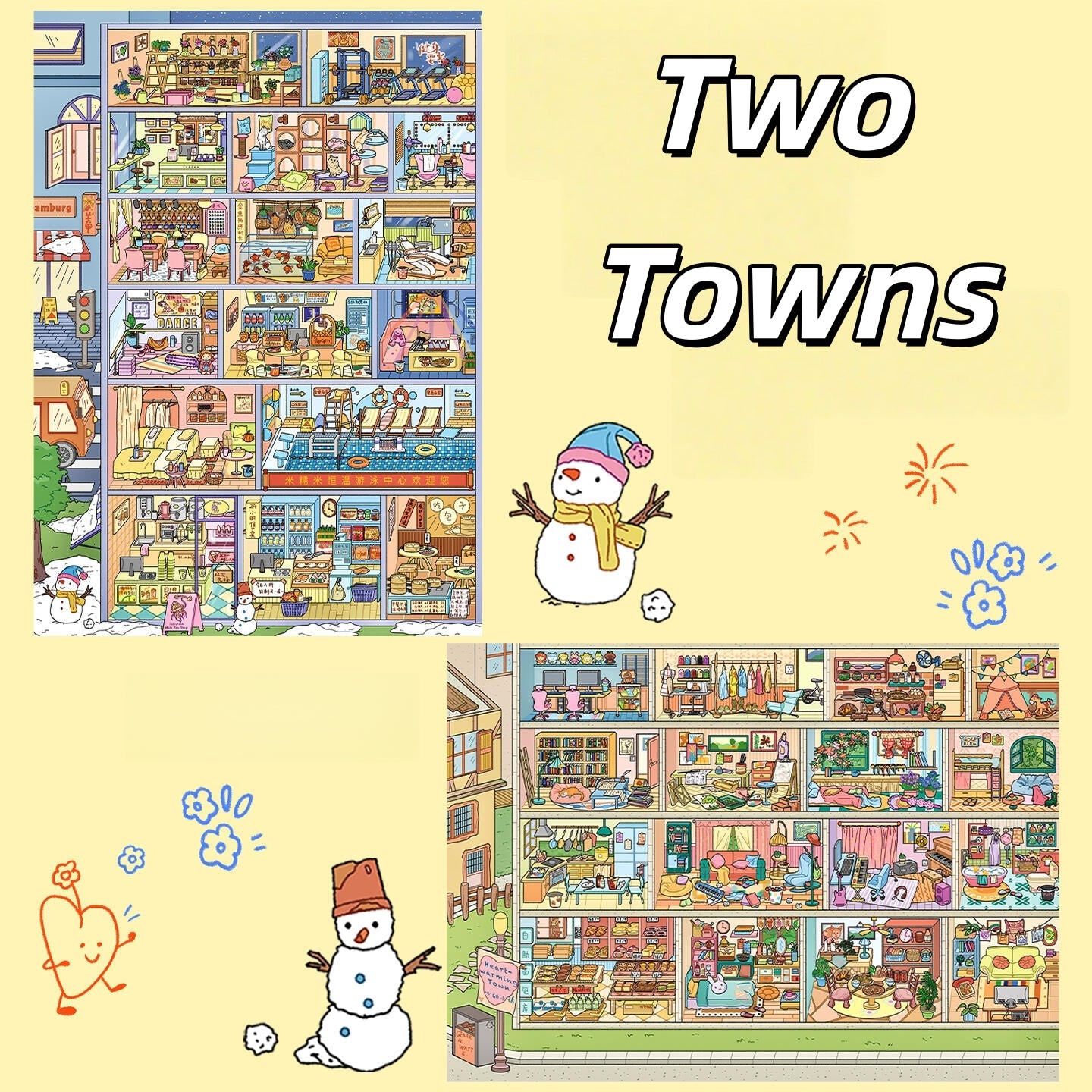 Two Towns 3D Sticker | 2 Cute Miniature Scenes