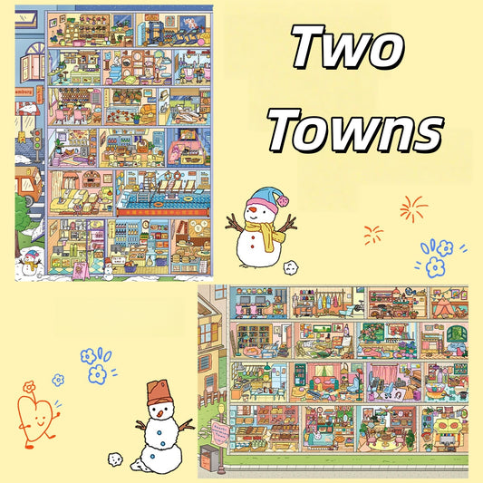 Two Towns 3D Sticker | 2 Cute Miniature Scenes
