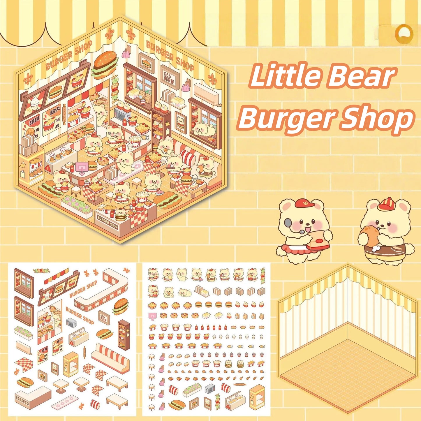 Paw's Shop 3D Sticker | 4 Cute Miniature Scenes