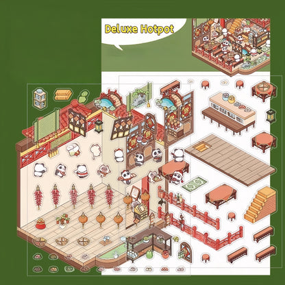 Fortune Feast Town 3D Sticker | 2 Cute Miniature Scenes