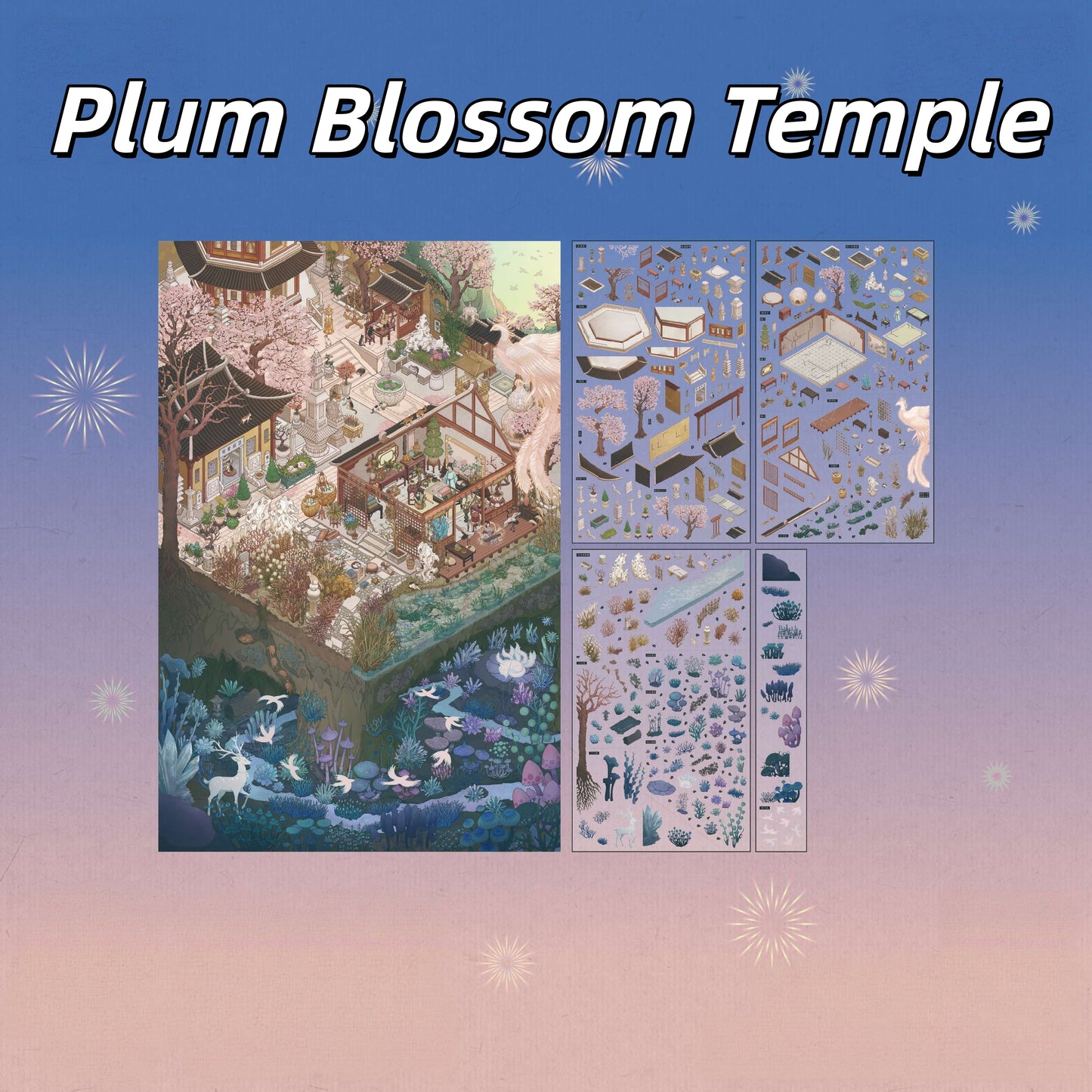 Peony Pavilion 3D Sticker | 3 Cute Miniature Scenes
