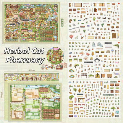 Ancient Alley Cat Adventure 3D Sticker | 4 Cute Miniature Scenes
