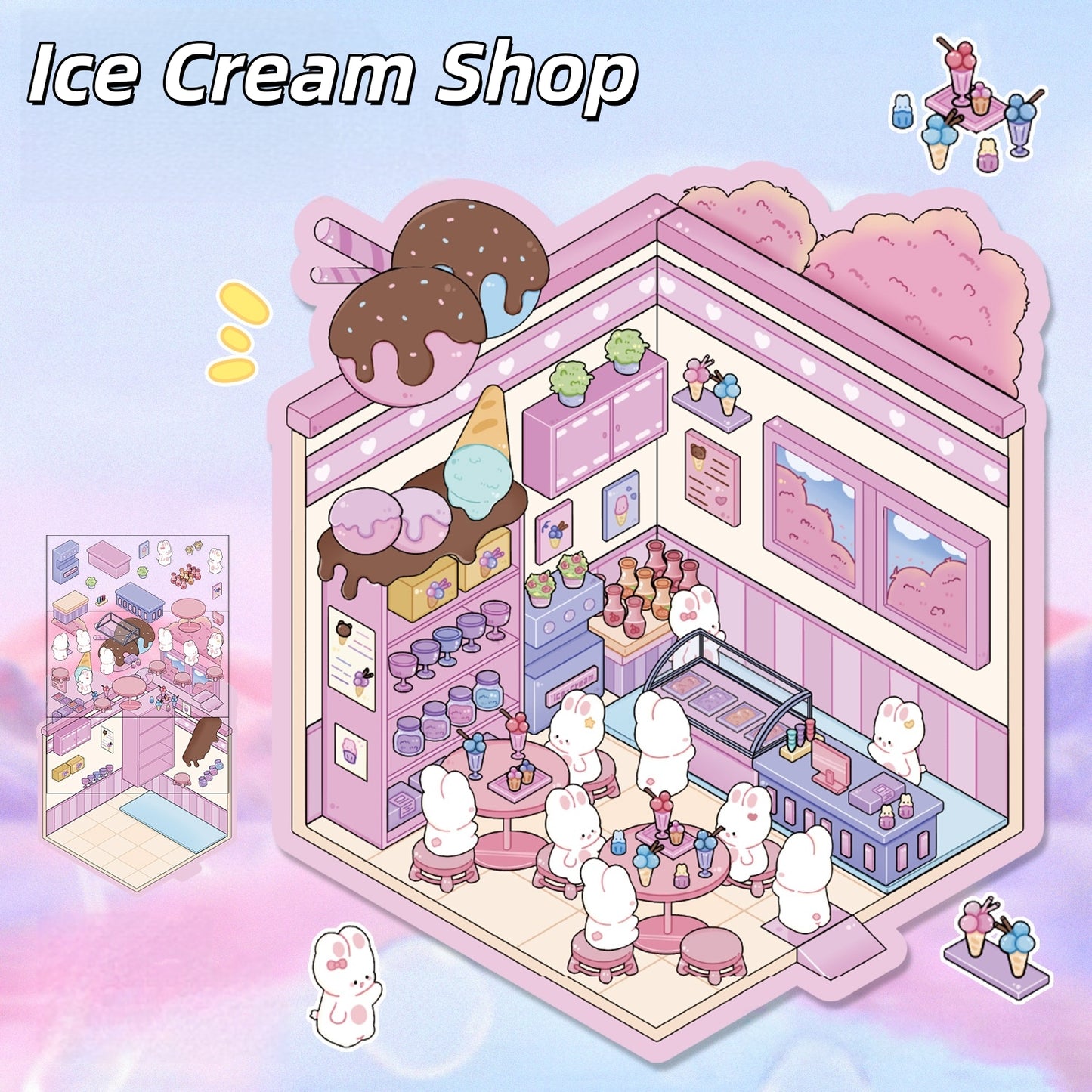 Room & Shop 3D Sticker | 8 Cute Miniature Scenes