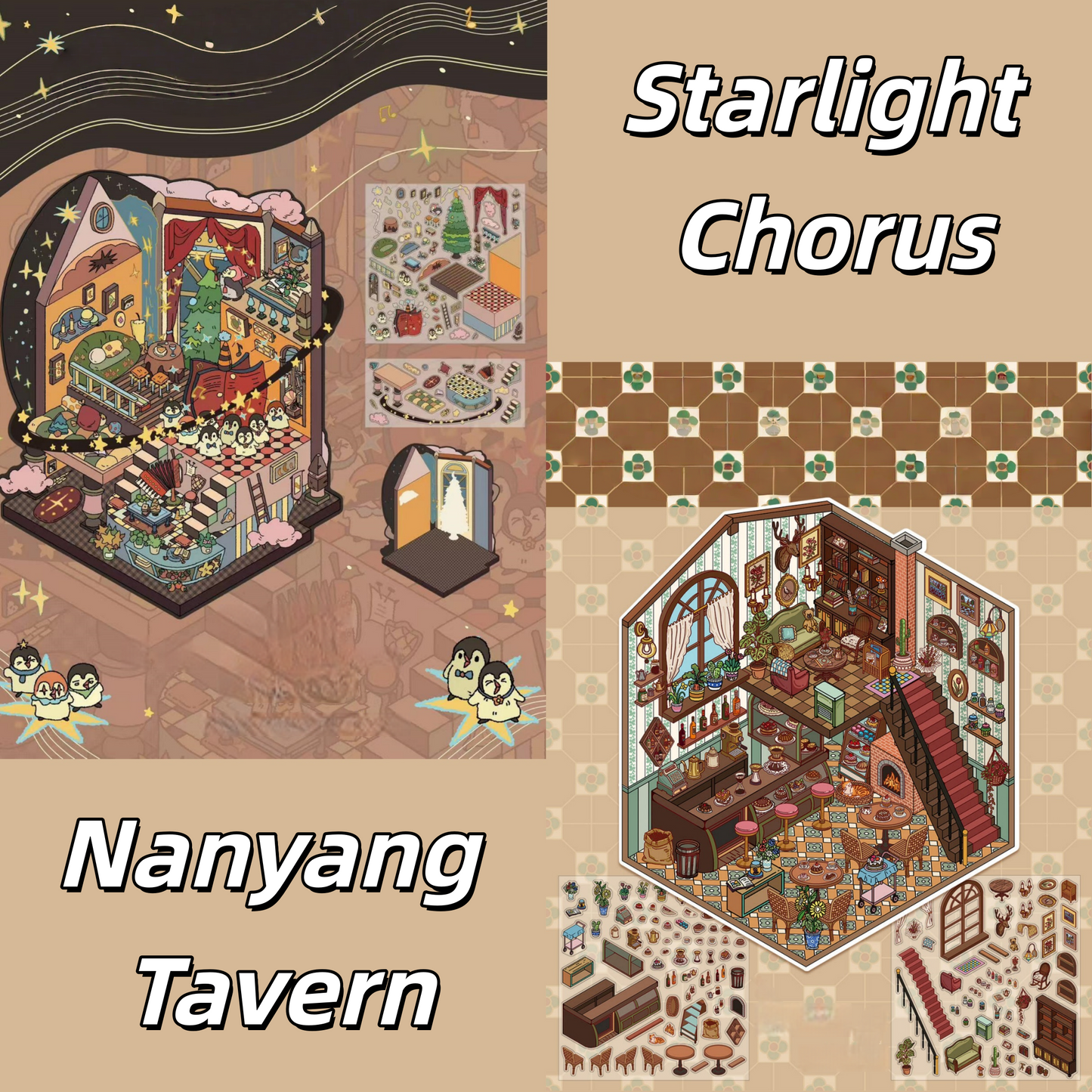 Fantasy Rooms 3D Sticker | 3 Cute Miniature Scenes