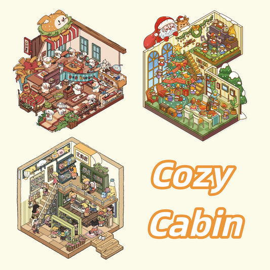 Cozy Cabin 3D Sticker | 3 Cute Miniature Scenes