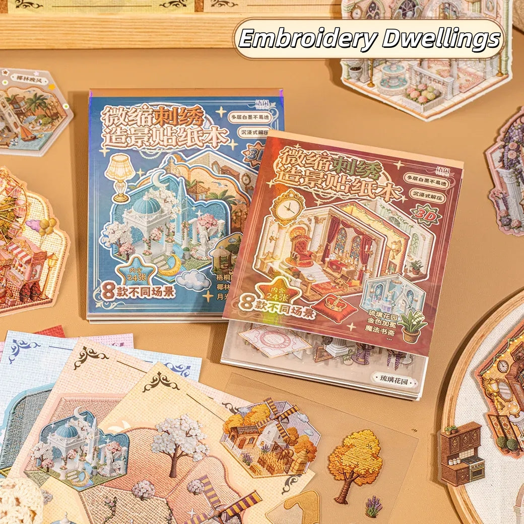 Embroidery Dwellings 3D Sticker Book