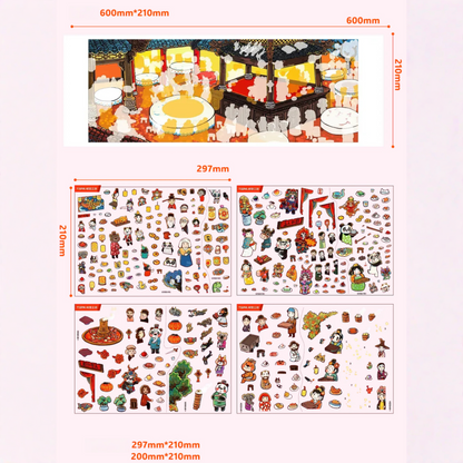 Tranquil and Festive Corners 3D Sticker | 2 Cute Miniature Scenes