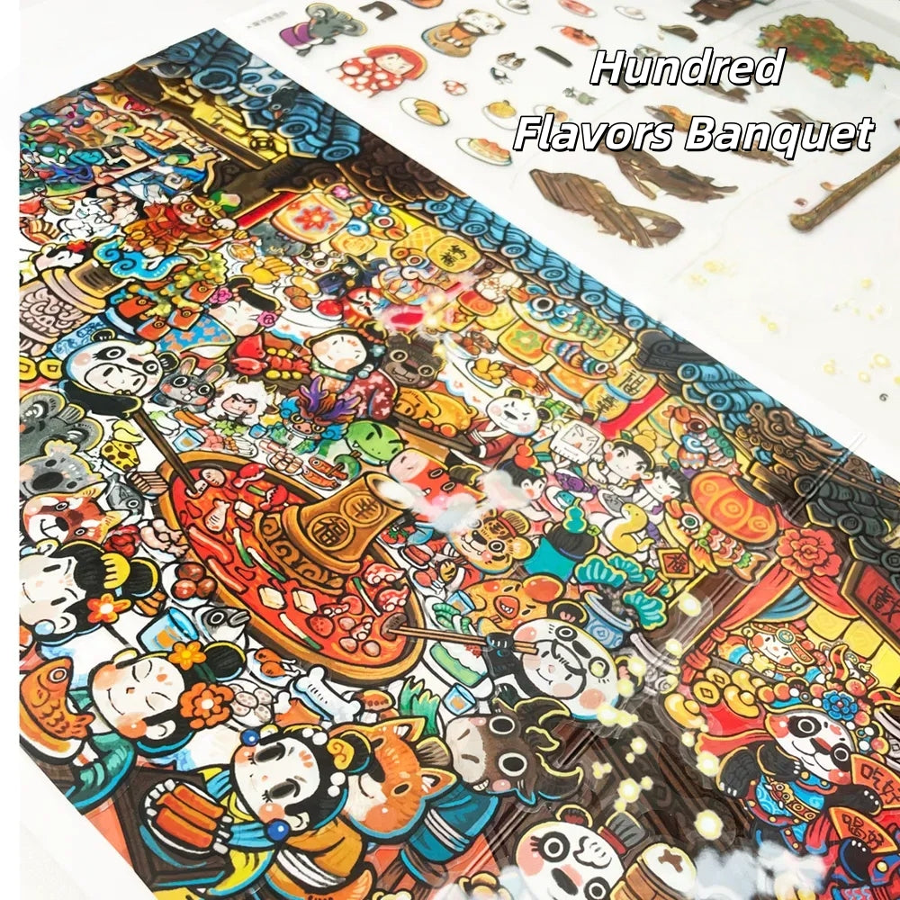 Tranquil and Festive Corners 3D Sticker | 2 Cute Miniature Scenes