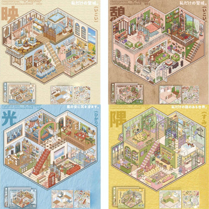 Fourfold Haven 3D Sticker | 4 Cute Miniature Scenes